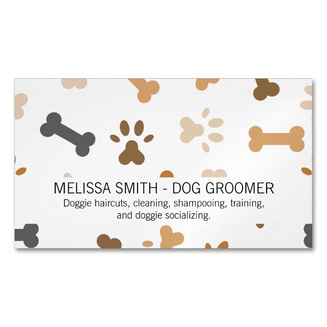 Dog Bone and Paw Prints Magnetic Business Card (Front)