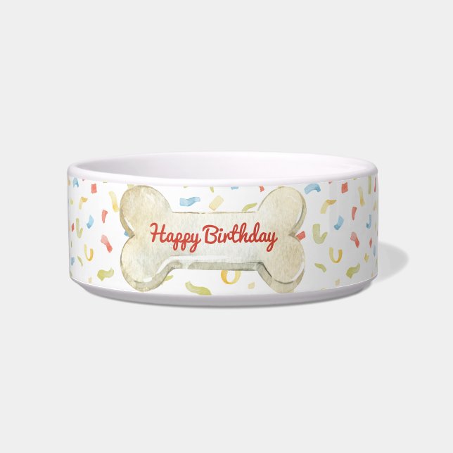 Dog Bone Birthday Party Dog Bowl (Front)