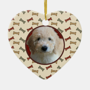 Dog Bone Christmas Puppy Picture Custom Date Ceramic Ornament