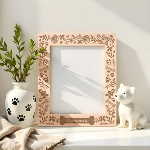 Dog bone Floral & Foliage Pet Paw Print Pattern Etched Frames