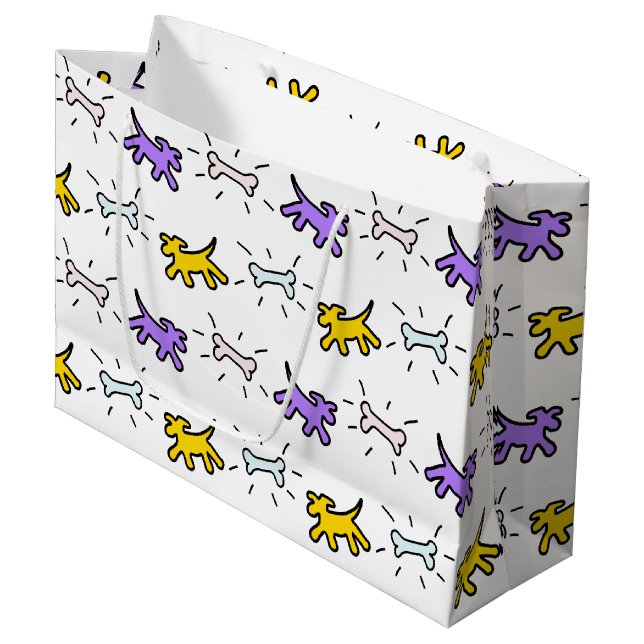 Dog Bone Graffiti Style Choose Colour L Gift Bag 1 (Front Angled)