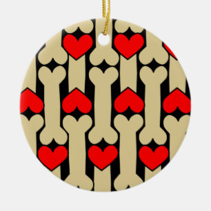 Dog Bone Hearts Ceramic Ornament