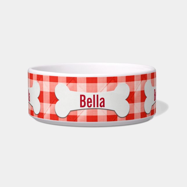 Dog Bone On Gingham Bowl (Front)