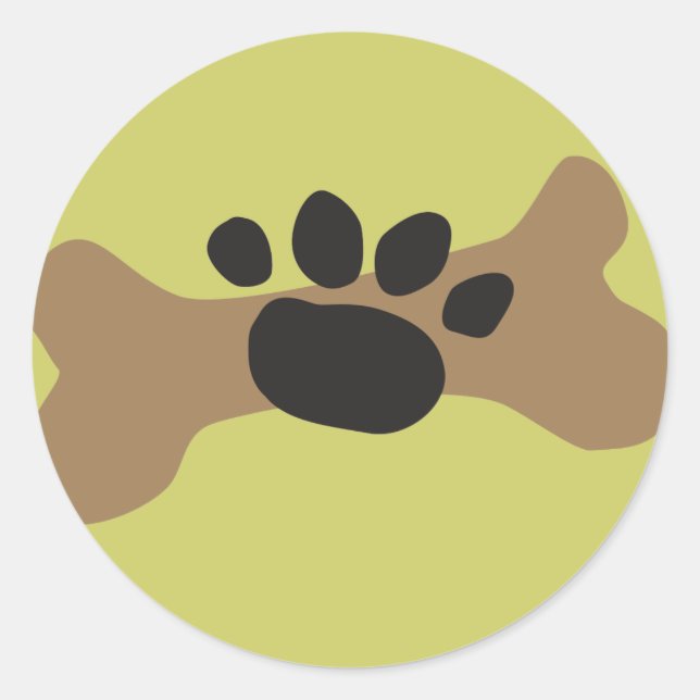 Dog Bone & Paw Print Classic Round Sticker (Front)