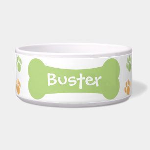 Dog Bone & Paw Prints Personalised Pet Dog Bowl