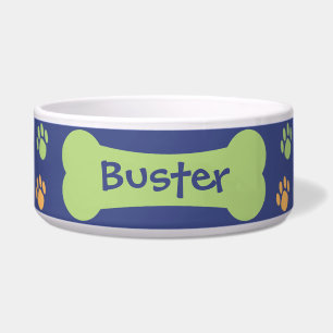 Dog Bone & Paw Prints Personalised Pet Dog Bowl