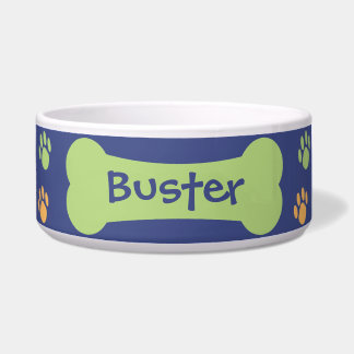 Dog Bone & Paw Prints Personalised Pet Dog Bowl