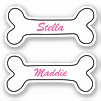 Dog bone personalised pink name stickers
