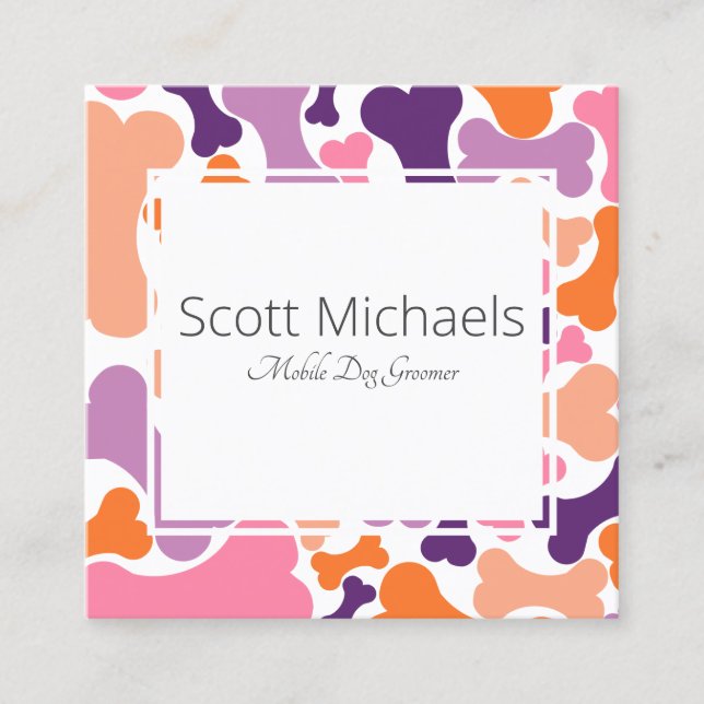dog bone pet services square business card (Front)