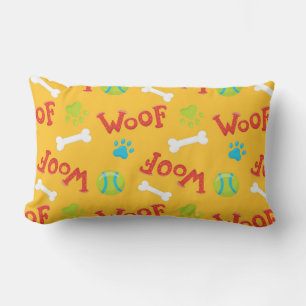 DOG BONES PAW PRINTS WOOF BALLS LUMBAR CUSHION