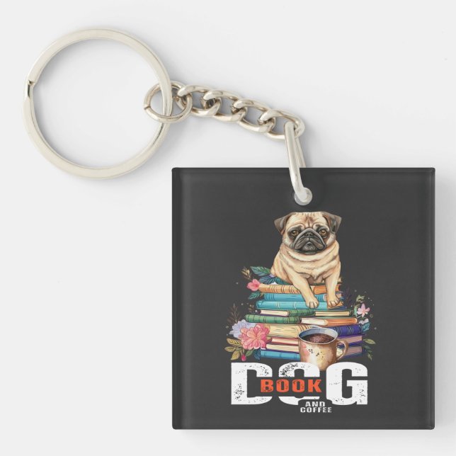 Dog Book And Coffee Key Ring (Front)