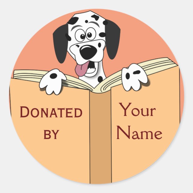 Dog Book Donation Stickers Personalised Name Text (Front)