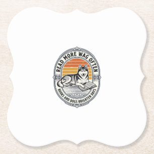 Dog Book Lover Shirt Vintage Engraving Husky Reade Paper Coaster