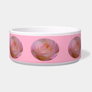 Dog Bowl Beautiful Pink Rose on Pink Band