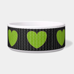 Dog Bowl Black Lime Green Heart Glitter