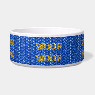 Dog Bowl Blue Glitter Band Gold Glitter Woof Woof