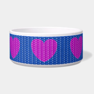 Dog Bowl Blue Pink Heart Glitter