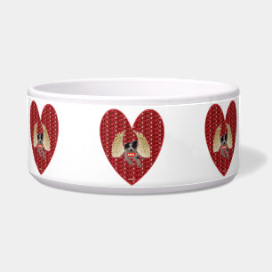 Dog Bowl Dog Cupid Red Heart Glitter