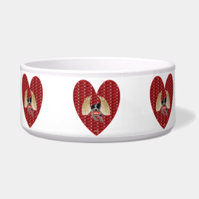 Dog Bowl Dog Cupid Red Heart Glitter (Front)