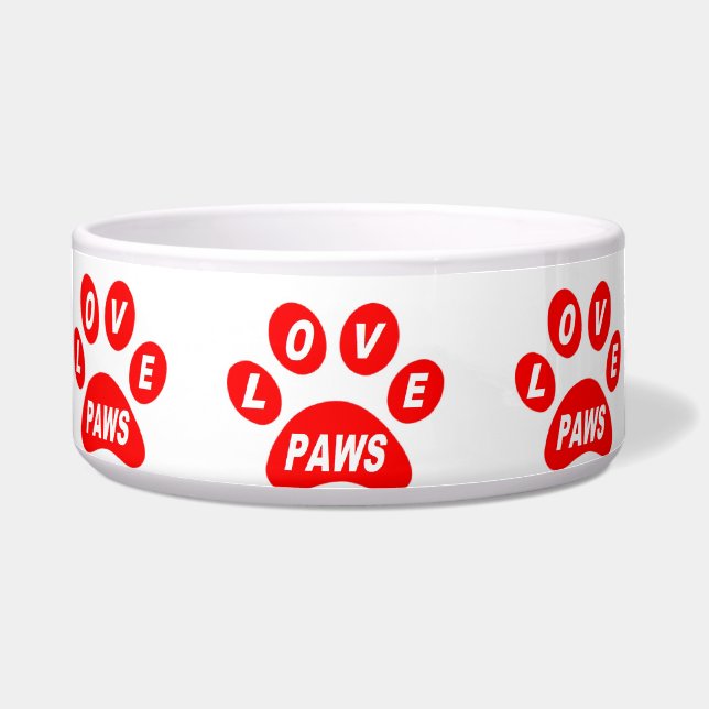 Dog Bowl Love Paws on Paws Red (Front)