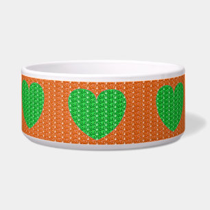 Dog Bowl Orange Green Heart Glitter