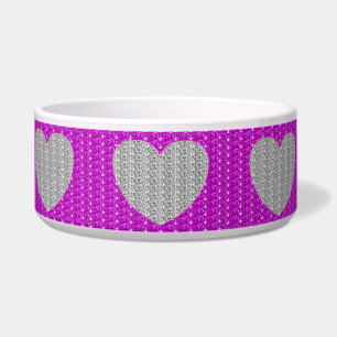 Dog Bowl Pink Silver Heart Glitter