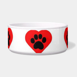 Dog Bowl White With Paw Heart