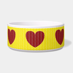 Dog Bowl Yellow Red Heart Glitter