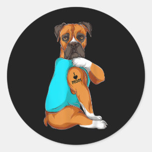 Dog Boxer I Love Mum Tattoo Apparel Dog Mum Gifts  Classic Round Sticker