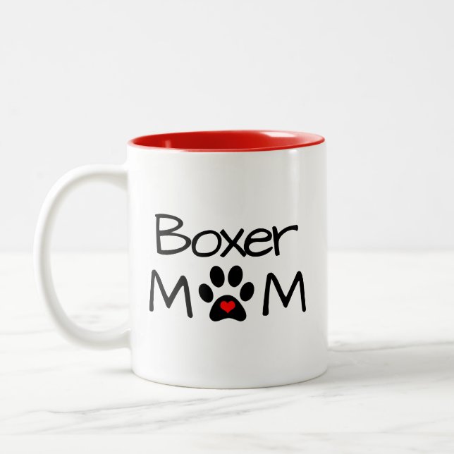 Dog Breed Gifts, Boxer Mom Two-Tone Coffee Mug (Left)