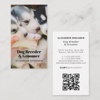 Dog Breeder & Groomer Photo QR Code Business Card