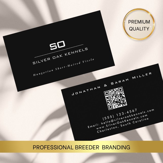 Dog Breeder QR Code Kennel Monogram BLACK & WHITE Business Card (Creator Uploaded)