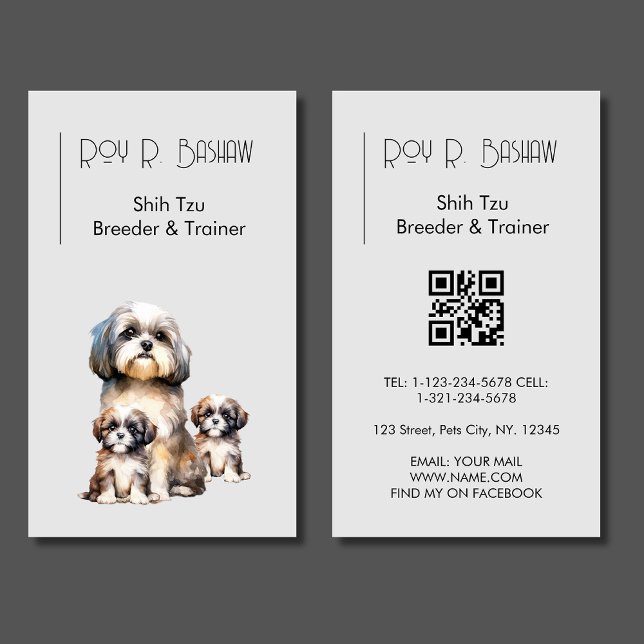 Dog Breeder Trainer Shih Tzu Pet QR Code Canine Business Card (Creator Uploaded)