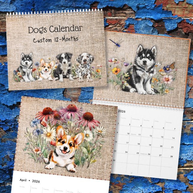 Dog Breeds in Wildflowers 12-Month Custom Year Calendar (Creator Uploaded)