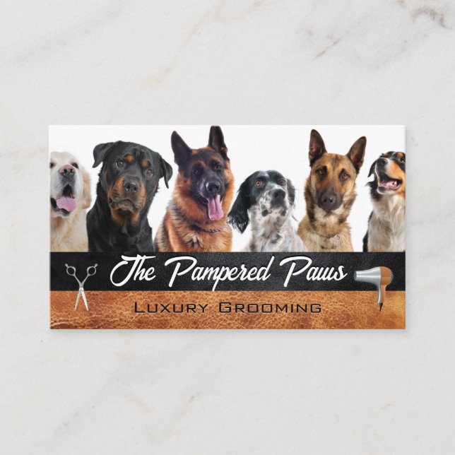 Dog Breeds | Pet Grooming Tools Business Card (Front)