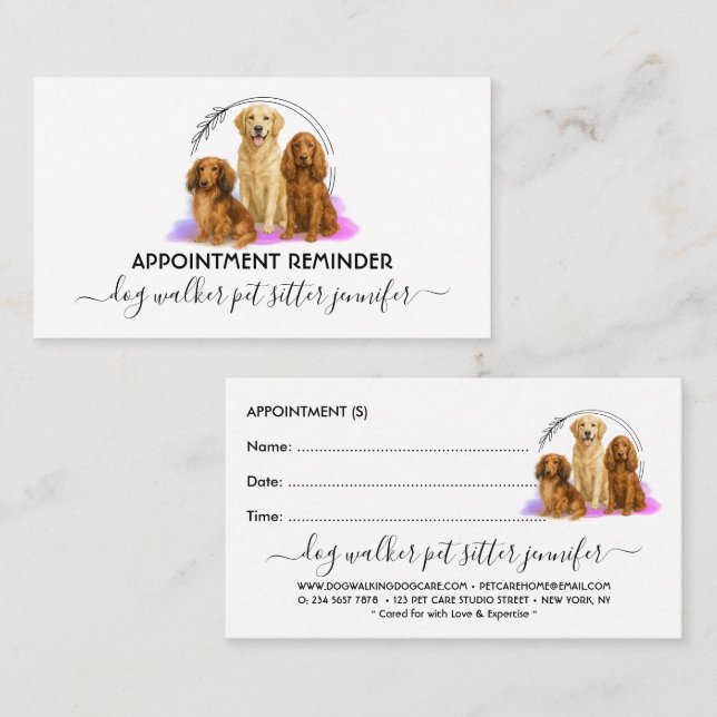 Dog Breeds Vet Pet Care Script Appointment Business Card (Front/Back)