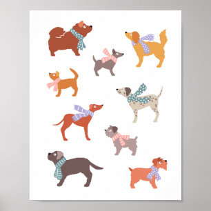Dog breeds with scarfs - cute dogs kids poster