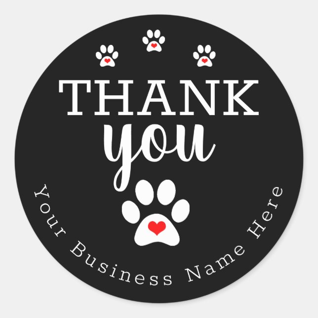 Dog Business, Dog Paw Print Thank You Stickers (Front)