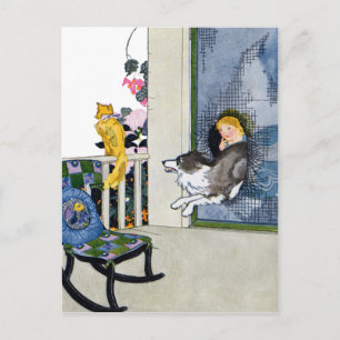 Dog Busts Screen Door to Get Cat Postcard