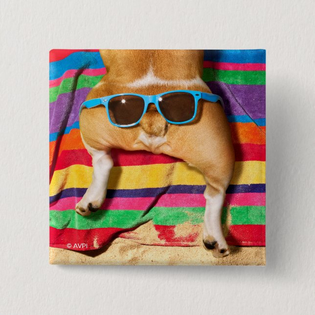 Dog Butt With Sunglasses 15 Cm Square Badge (Front)