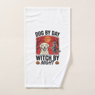 Dog By Day Witch By Night Vintage Halloween Dog De Hand Towel