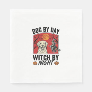Dog By Day Witch By Night Vintage Halloween Dog De Napkin