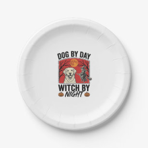 Dog By Day Witch By Night Vintage Halloween Dog De Paper Plate