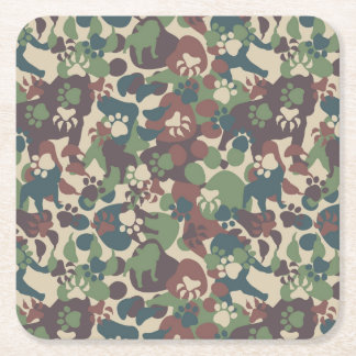 Dog Camouflage Pattern Square Paper Coaster