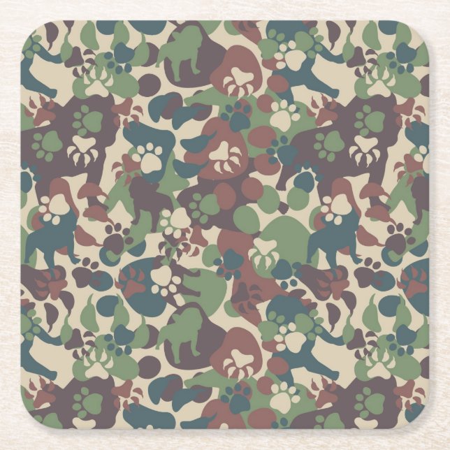 Dog Camouflage Pattern Square Paper Coaster (Front)