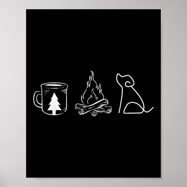 Dog Camping Coffee Campfire Puppy Adventure Forest Poster (Front)