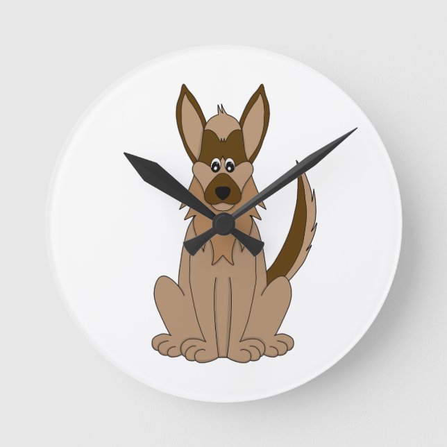 Dog Cartoon Amazing German Shepherd Round Clock (Front)