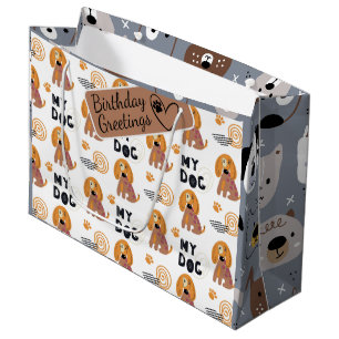 Dog cartoon illustrated seamless pattern large gift bag