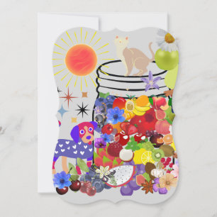 dog, cat, and fruits and flowers