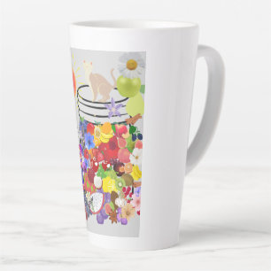dog, cat, and fruits and flowers latte mug